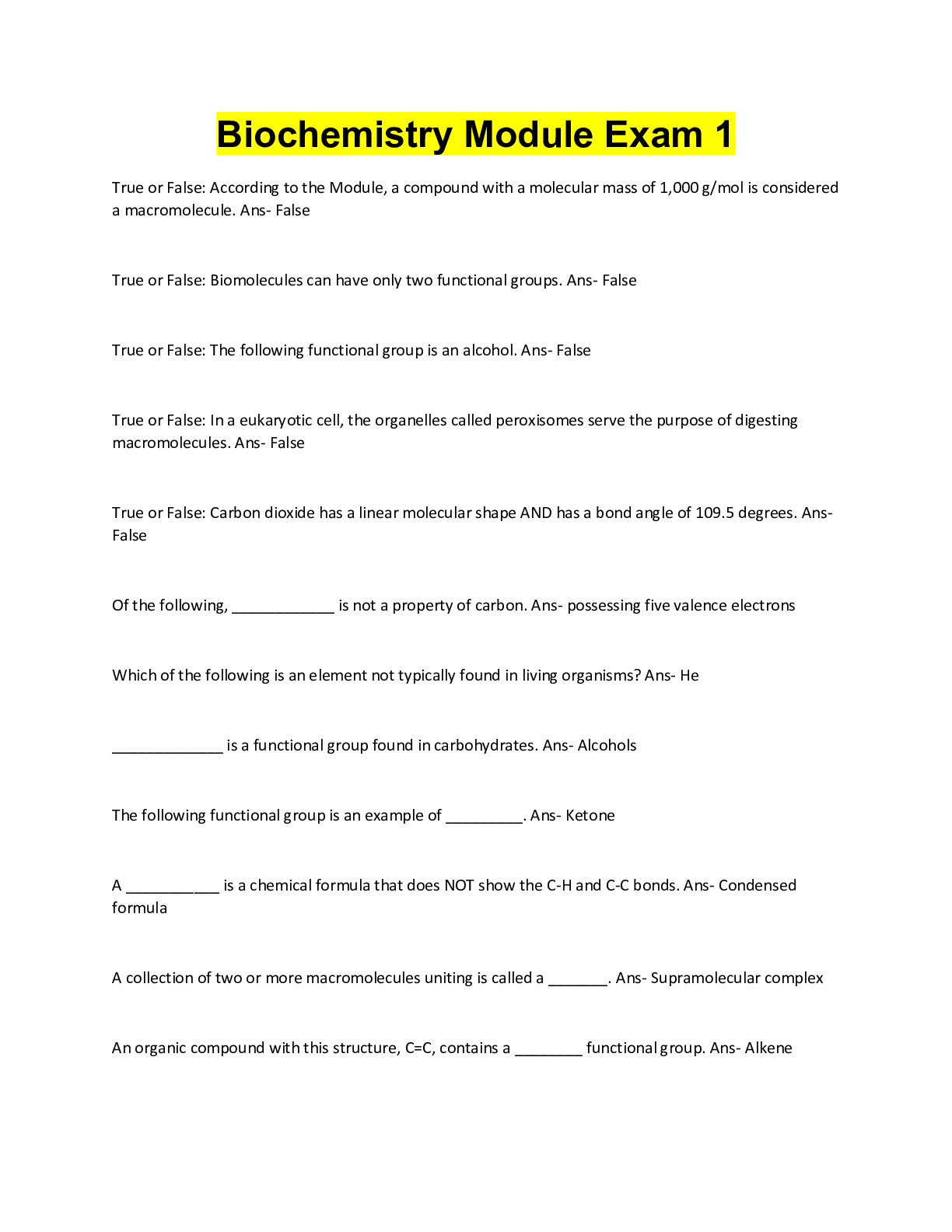 Preview image for Biochemistry Module Exam 1